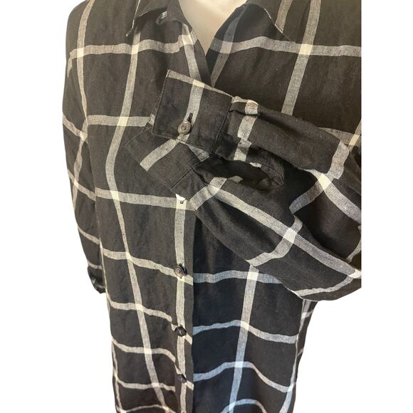 VTG Talbots Womens Plaid Linen Button Down Shirt Sz 10P Black Coastal Classic - Picture 5 of 12